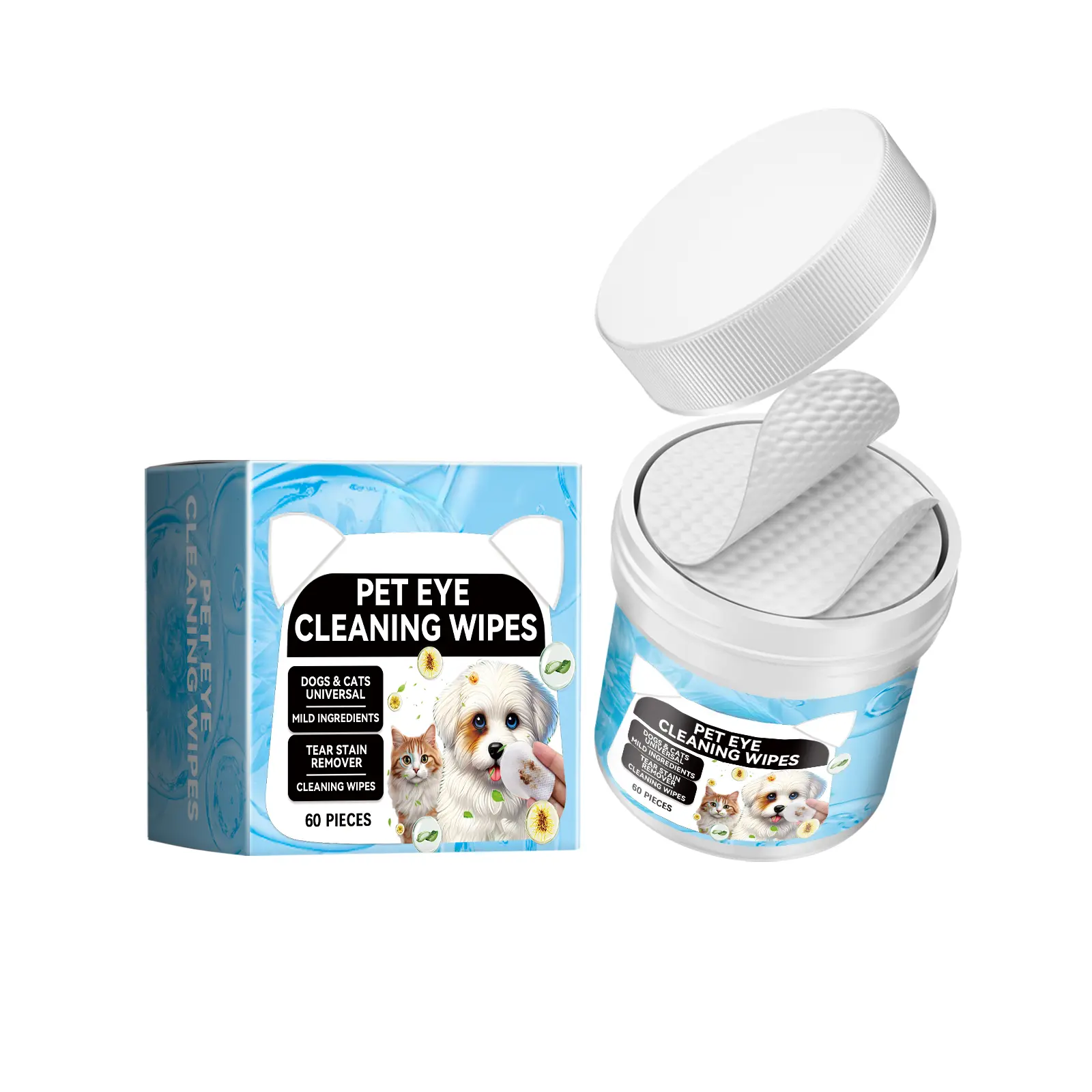 Pet Eye Grooming Wipes - Gentle Tear Cleaners & Eye Discharge Removal Wipes for Dogs & Cats