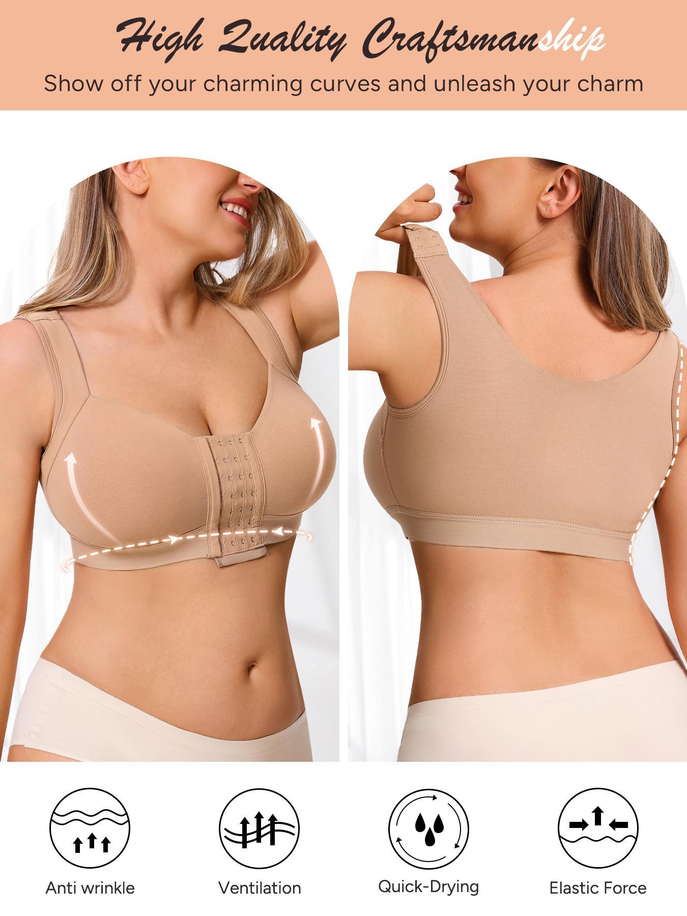 Women's Wide Strap Supportive Wireless Bra, Full Coverage Adjustable Back Buckle, Casual Medium Support Everyday Underwear, All Seasons