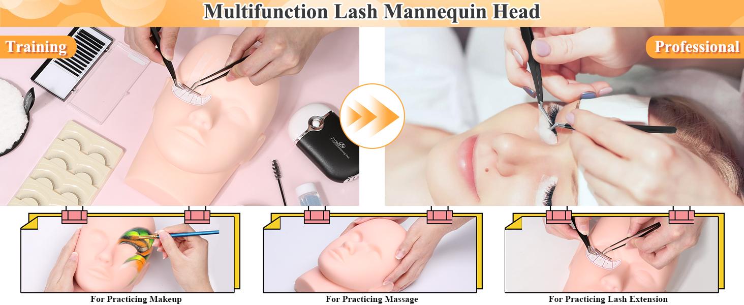 Lashes Kit for Eyelash Extension Beginner Lash Tech Starter Kit with Eye Lash Mannequin Head, Professional Eyelash Extension Kit with Lash Fan, Extension Glue and Eyelash Remover for Practice Training