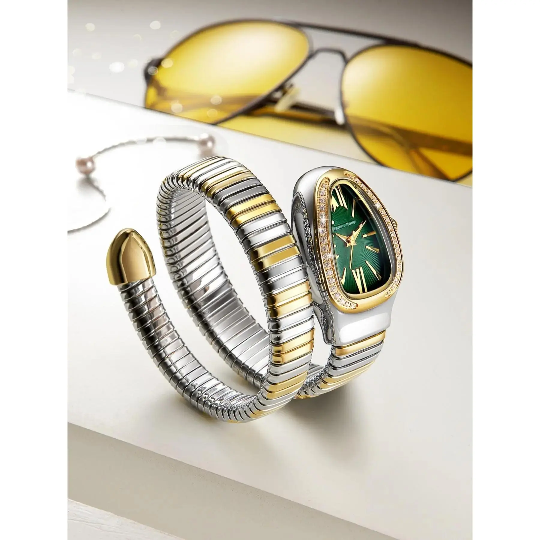 Women's Elegant Snake-Design Rhinestone Quartz Wristwatch, Fashion Wristwatches, Fashionable Rhinestone Stylish Watch for Women and Girls, Trendy Versatile Exquisite Birthday Gift with Gift Box
