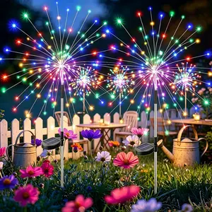 Solar Garden Firework Lights Outdoor Waterproof, 2 Pack Solar Lighting with 8 Lighting Modes, 150 LED Sparklers String Lights for Outside Decor Yard Pathway Decorations