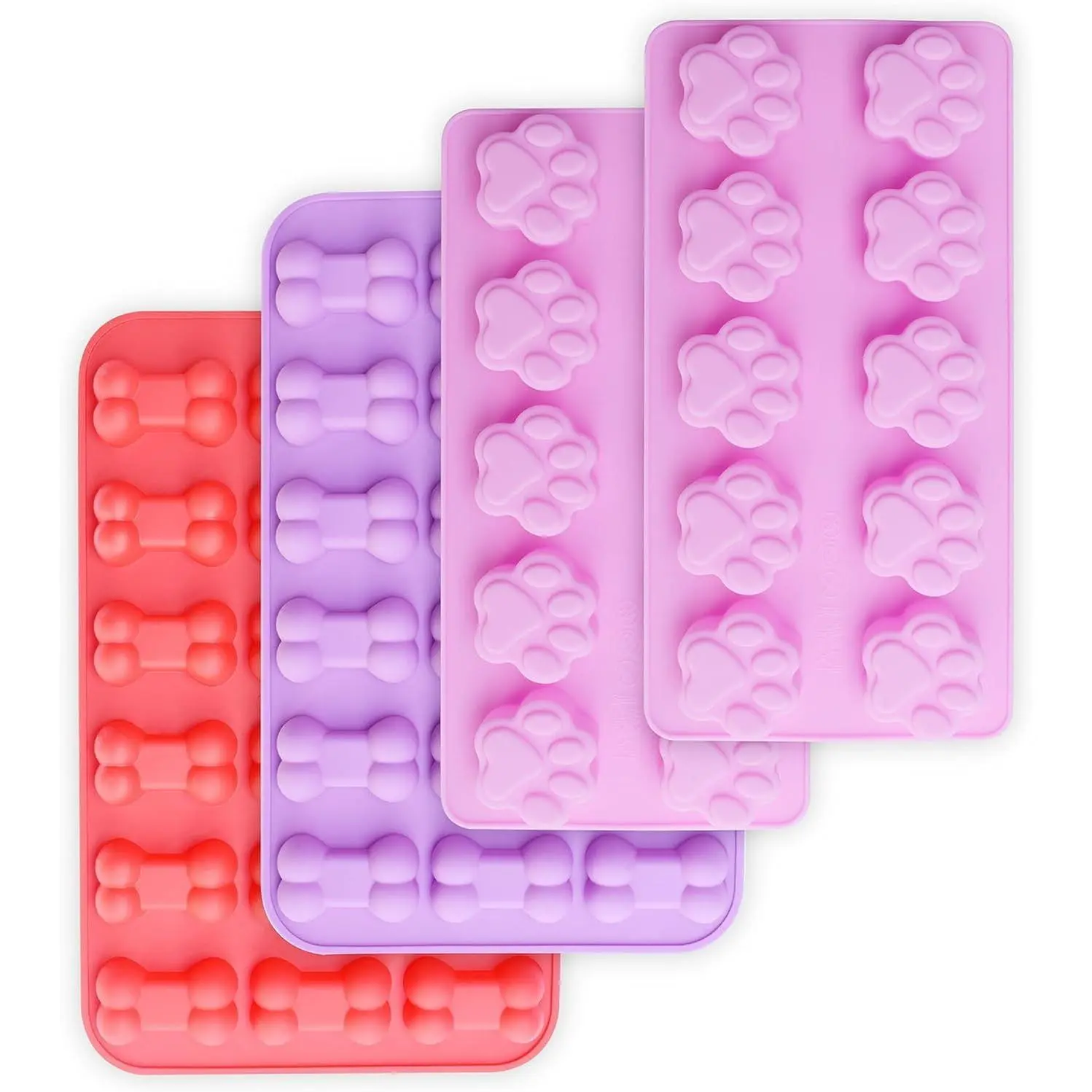 Puppy Dog Paw and Bone Silicone Molds, Non-Stick Food Grade Silicone Molds for Chocolate, Candy, Jelly, Ice Cube, Dog Treats (Puppy Paw Bone Set of 4PCS)