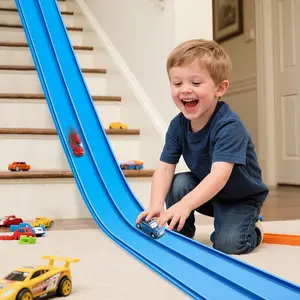 15 Ft Starter Set Flexible Race Track  Kids 3+, Flexible Car Track Race Car Ramp Track  with Diecast 1/64th Cars, Portable Rolls Up Race Tracks with Strong Suction Cups