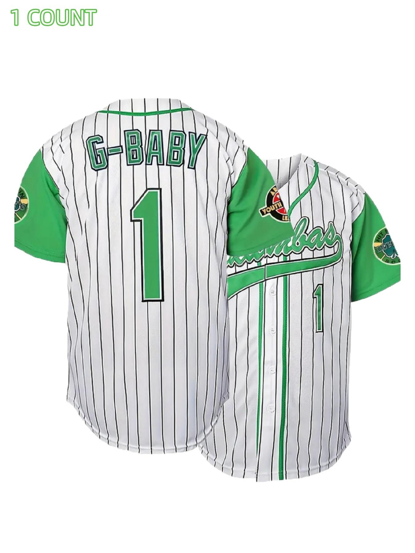 Men's Letter & Number Embroidery V Neck Baseball Jersey, Loose Striped Print Short Sleeve Button Sports Top, Breathable Baseball Top for Outdoor Sports, Athletic Training Apparel, Athletic Tops