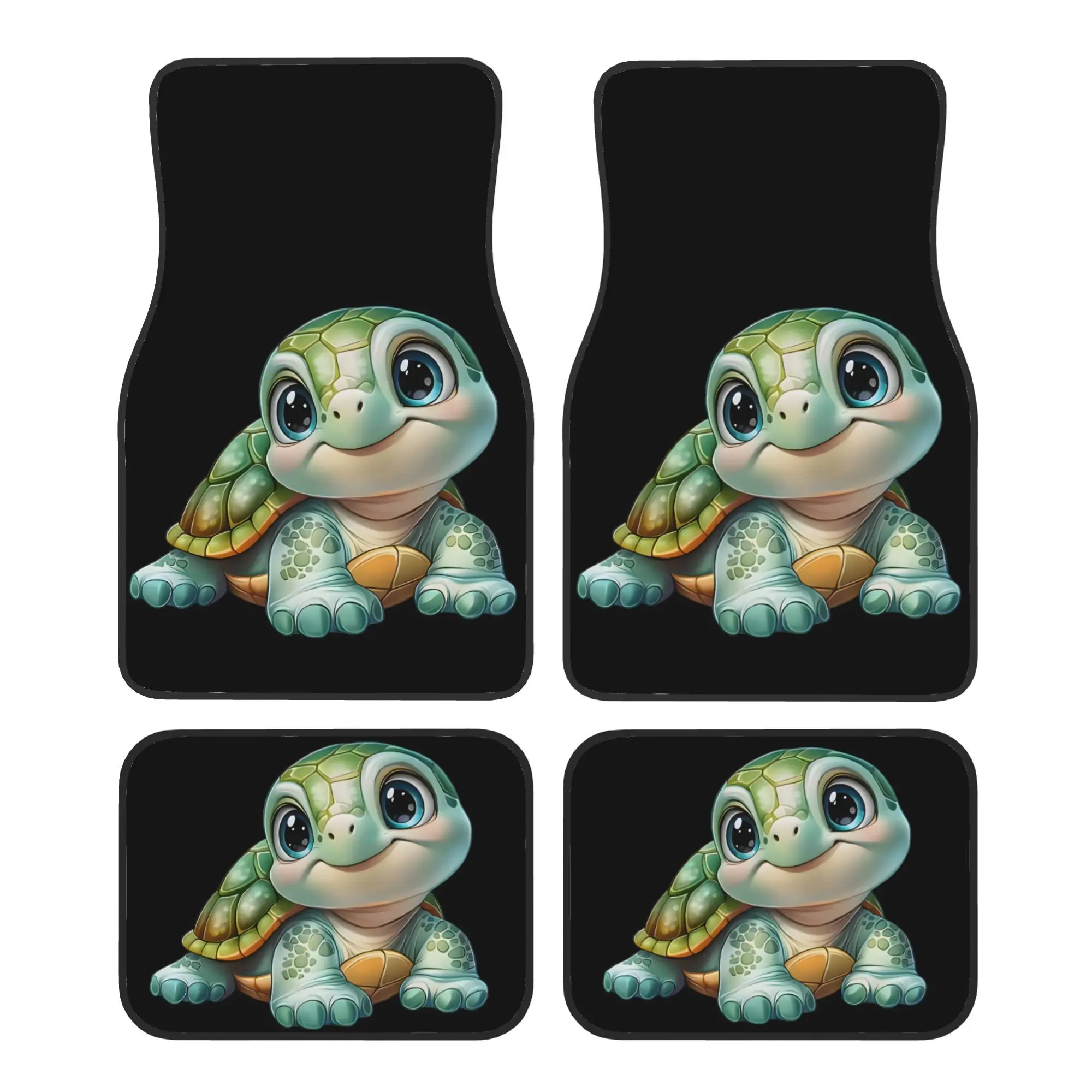 4Pcs Cute Little Turtle Print Car Floor Mats, Universal Car Interior Mats, Durable Polyester Fiber, Suitable for Various Sedan and SUV Models, Car Interior Decorative Mats, Wear-resistant and Non-slip, Special Car Floor Mats, Perfect Gift for Relatives an