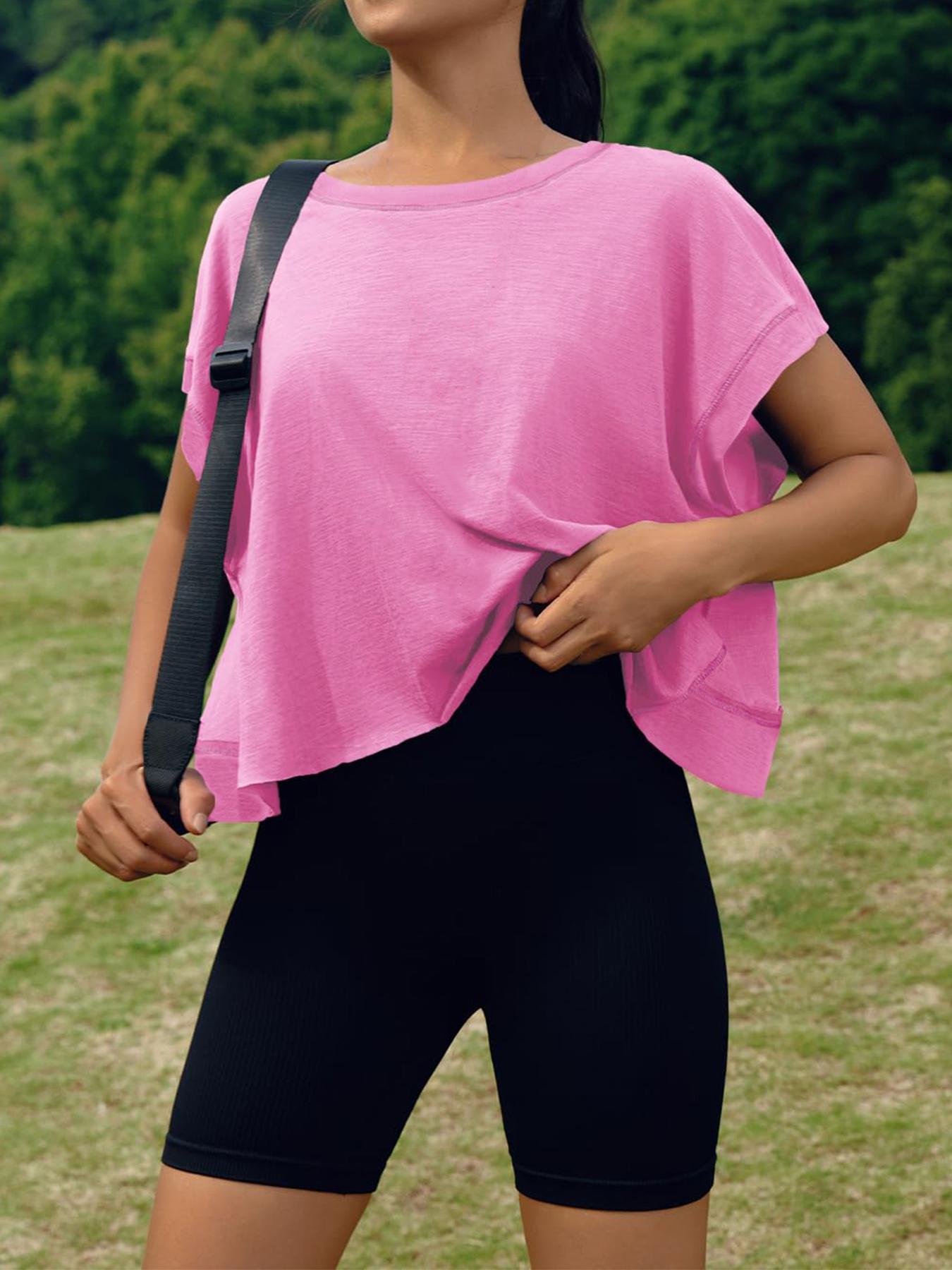 Renaishow Women's Open Back Workout Top Oversized Backless Athletic Short Sleeve T-Shirt for Gym & Casual Wear tiktokshopspringglowup