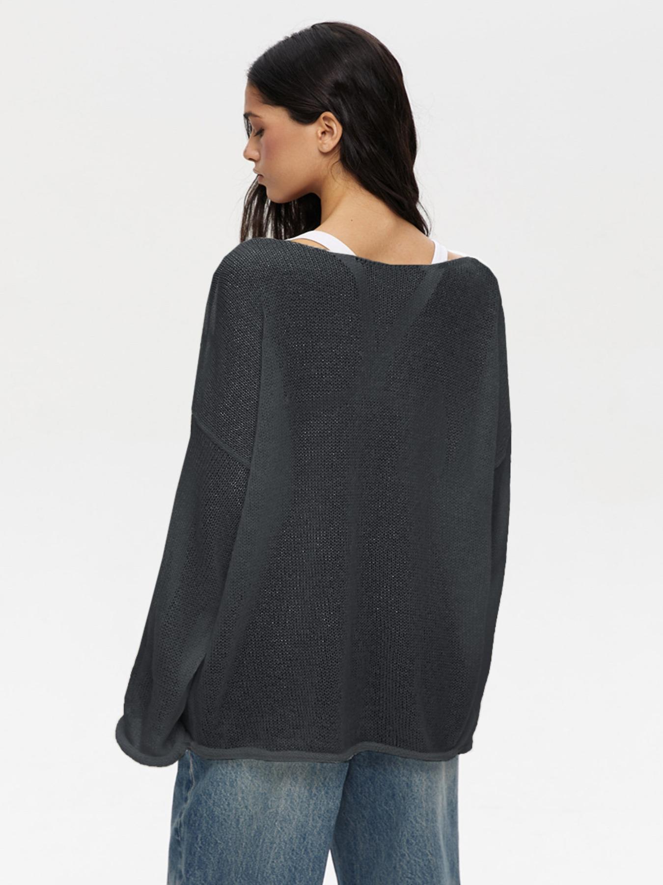 Women's Solid   Cover Up Top, Casual Long Sleeve Cover Up for Beach Vacation, Ladies Knitwear for All Seasons