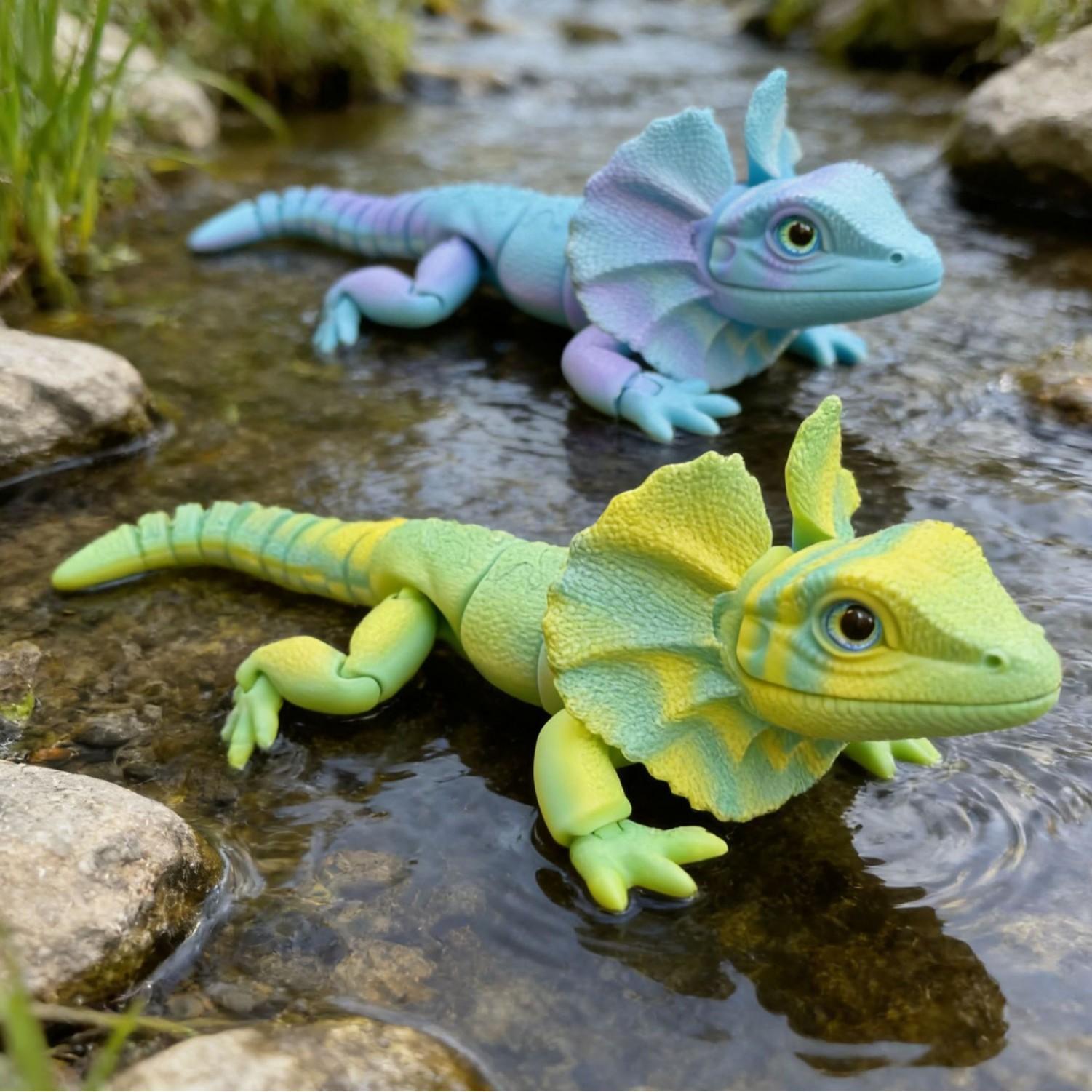 3D Printed Frilled Lizard Toy Articulated Full Body Movable Joints Animal Figurine Birthday Gift