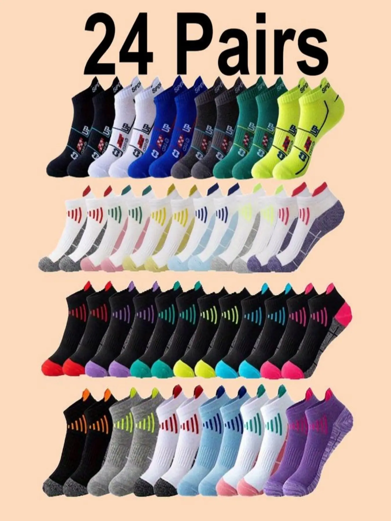 24 Pairs Breathable Couple Fitness Socks, Professional Men Women Marathon Running Socks, Basketball Jump Rope Short Socks, Colorful Mesh Ankle Socks, Athletic Socks