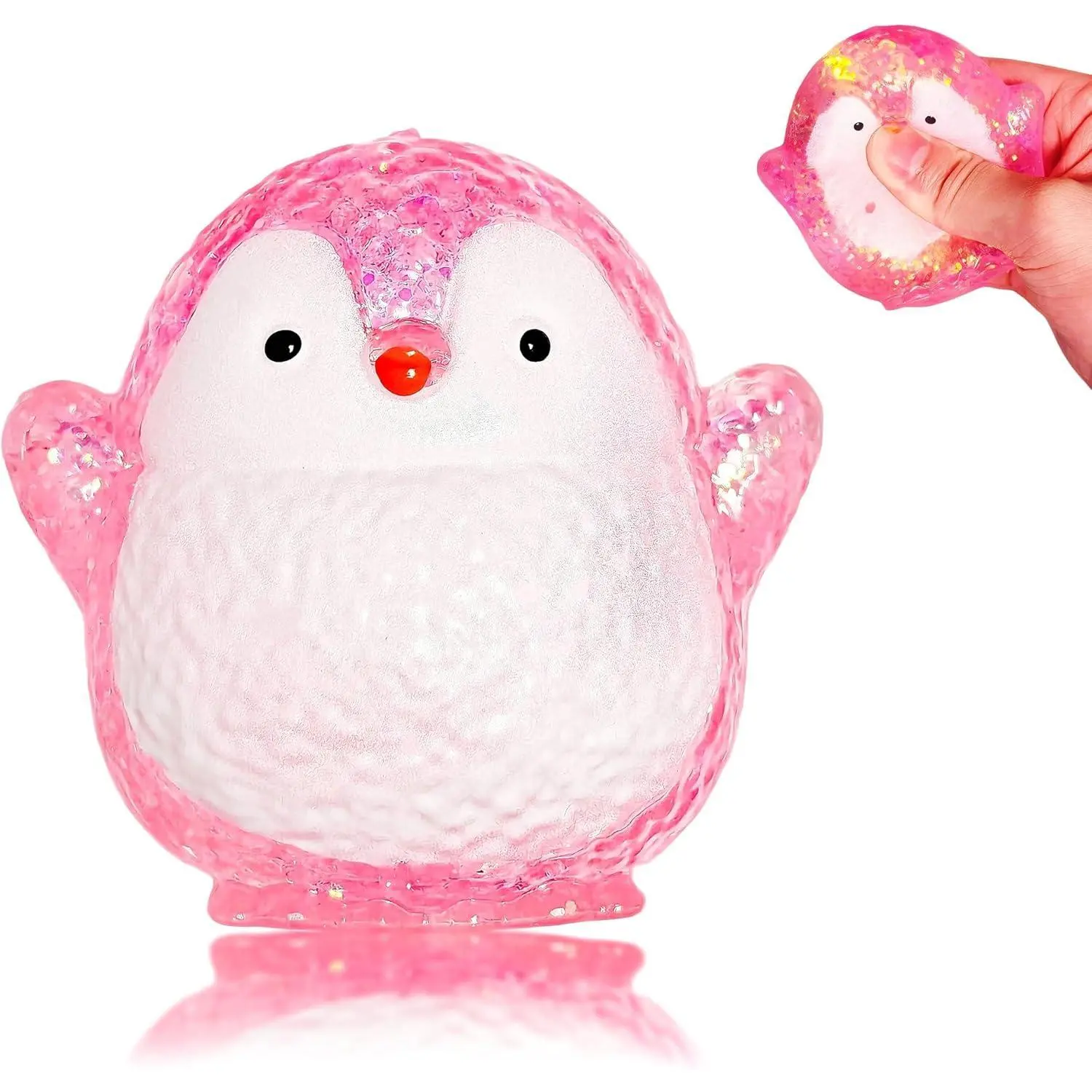 Squishy Penguin Stress Balls for Adults and Kids, Cute Malt Sugar Filled Sensory Fidget Toy Animal Stress Relief Penguin Toys, Sugar Squishy Toys for Birthday Gifts Easter Basket Stuffers (Pink)