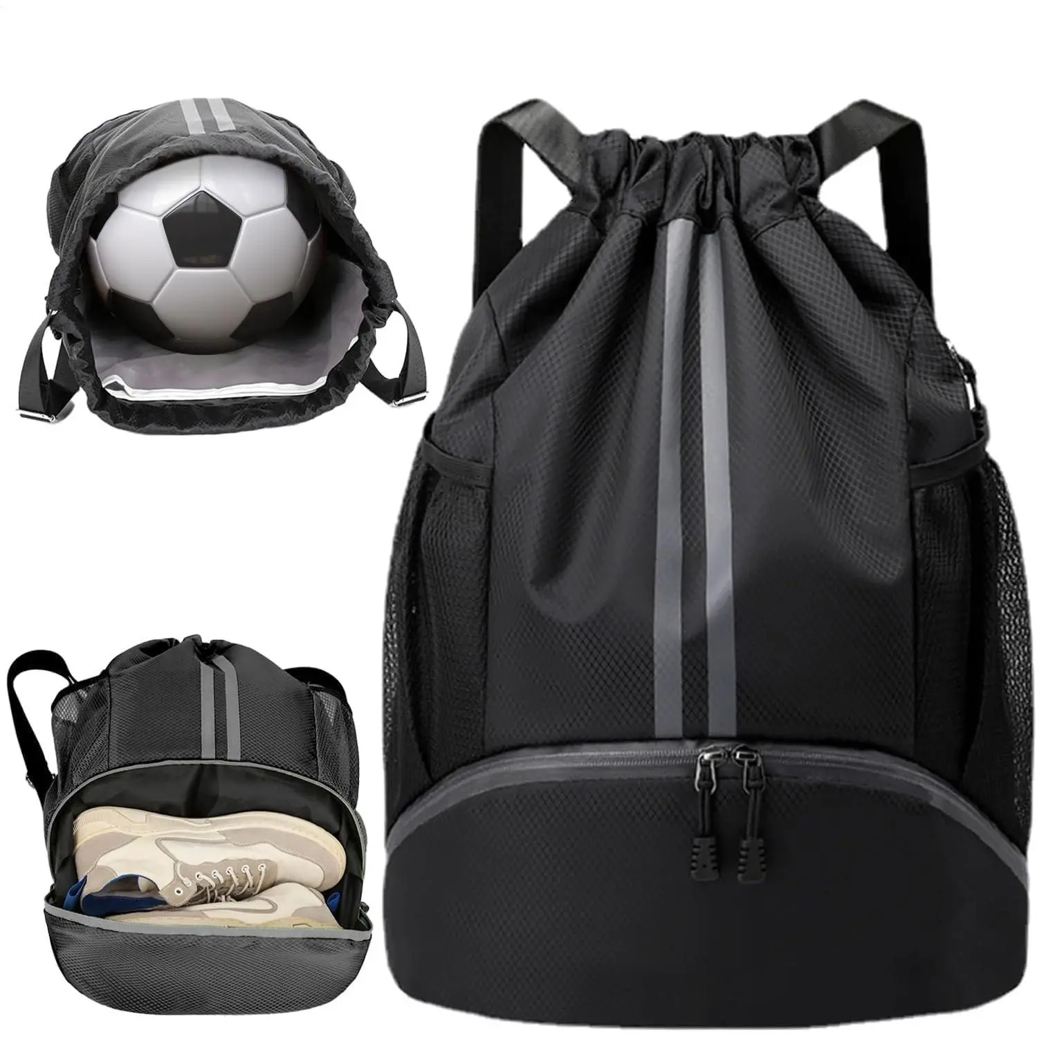 Large Waterproof Drawstring Sports Bag with Wet and Dry Separation, Football Boot Gym Sack for Swimming PE Travel Beach Holidays, Unisex Adults Men Women