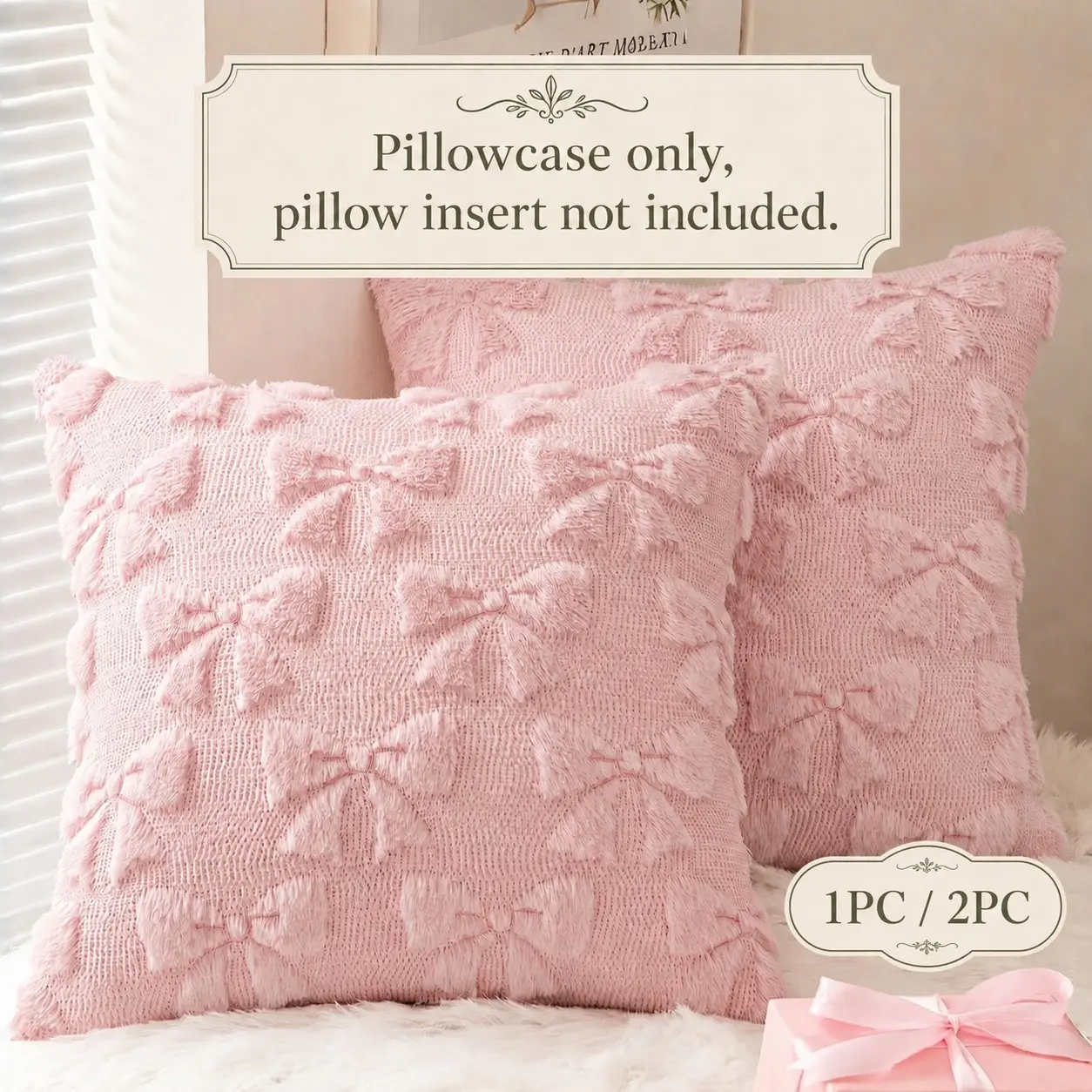 Adorable 3D Bow Plush Pillow Cover, Cozy Bed Decor, Preppy & Coquette Style, Perfect Gift for Her, Multiple Colors Available, Bedroom, Relaxation, Soft