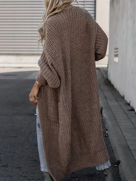 Women's Solid Drop Shoulder Pocket Cardigan, Casual Long Sleeve Open Front Knitwear for Fall & Winter, Women's Plus Clothing for Daily Wear, Sweater
