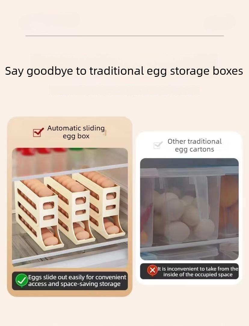 Rolling Egg Storage Box for Refrigerator, Household Egg Holder, Automatic Sliding Tray Egg Preservation Organizer