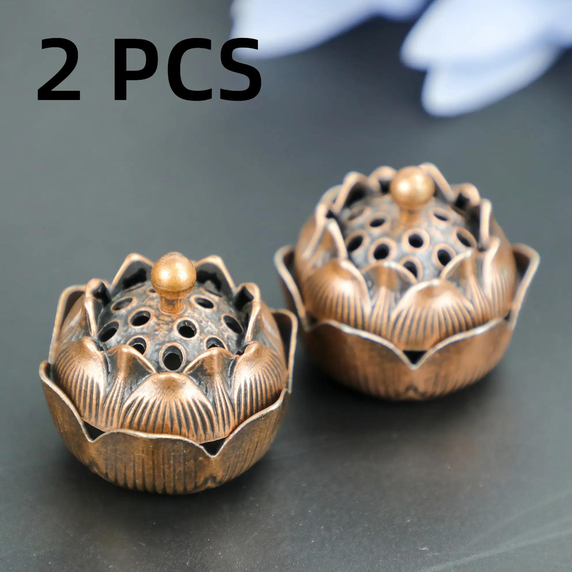 2pc Mini Red Lotus Incense Holder Zinc Alloy Eight Treasures Pattern Incense Holder Desktop Feng Shui Ornament Birthday Gift