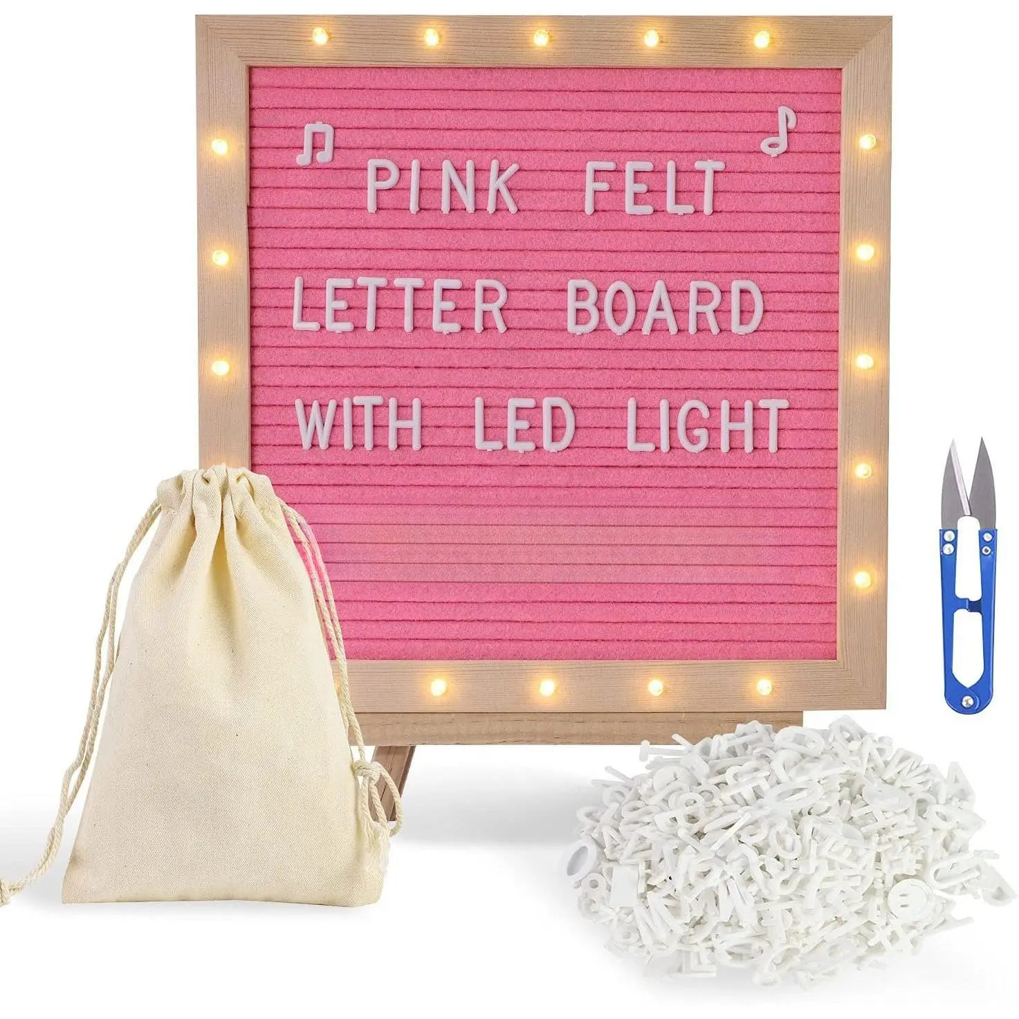 Felt Letter Board with Stand, -in LED Lights With Tripod Stand and Wall Mount Hanger for Party  Decor(10x10),Menu Board, 340 Letters for Custom Sign Messages, Party Planning ()