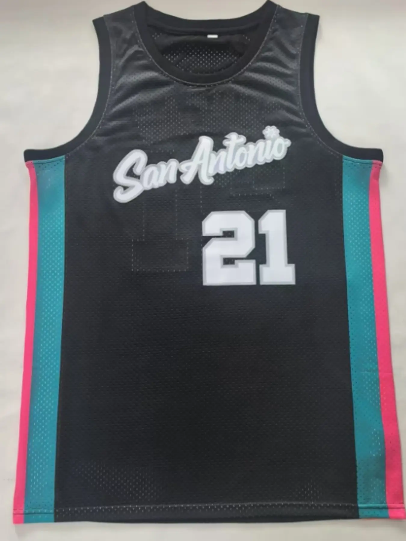 Fashion Embroidered Jersey Mesh Breathable, San Antonio 21 Number Jersey, Duncan, Sleeveless Loose-Fit Sporty Style, All Seasons, Breathable Athletic Top