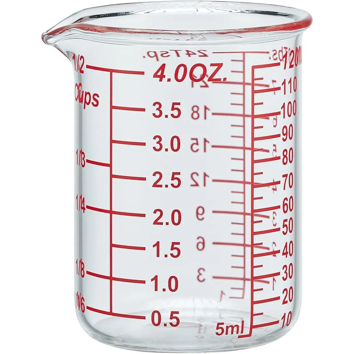 120 ML/4OZ High Borosilicate Glass Measuring Cup-V-Shaped Spout,Glass Measuring Beaker for Kitchen or Restaurant, Easy to Read(SINGLE)