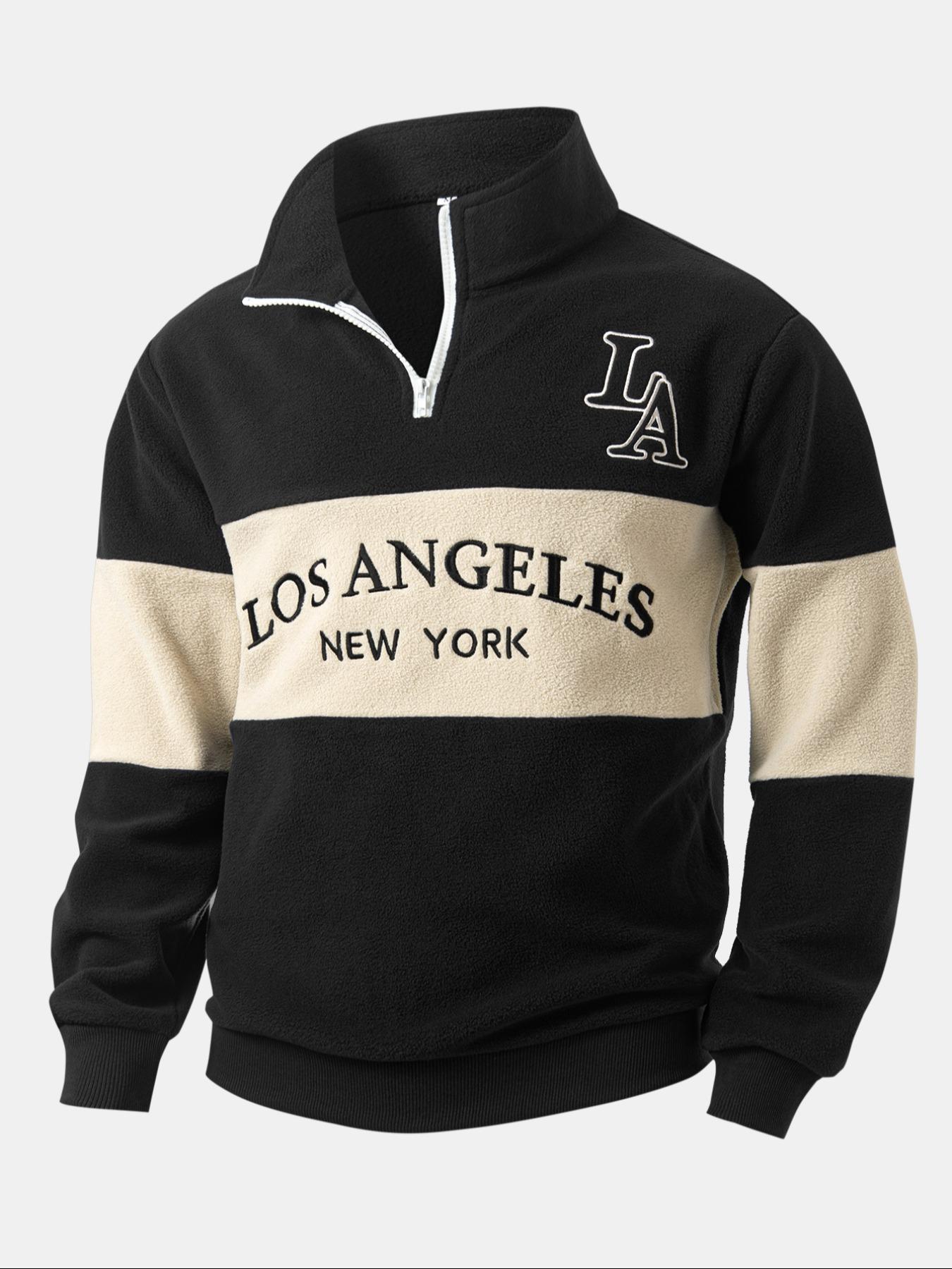 Thickened Polar Fleece Colorblock Letter Embroidery Zipper Hoodie Jacket, Fall Winter Outerwear, Soft Comfortable Fabric, Casual Outdoor Sports Wear