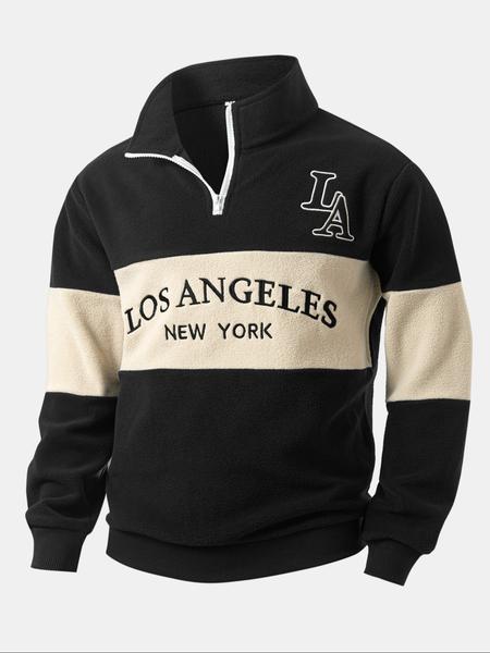 Thickened Polar Fleece Colorblock Letter Embroidery Zipper Hoodie Jacket, Fall Winter Outerwear, Soft Comfortable Fabric, Casual Outdoor Sports Wear