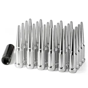 M14x1.5 Spike Lug Nuts 24 Pcs, Chrome Spiked Lug Nut with Spline Key for Chevy Silverado 1500 GMC Sierra Yukon Tahoe Ford F150, 14mm x1.5 Acorn Solid Metal Truck Lug Nut Wheel Accessories