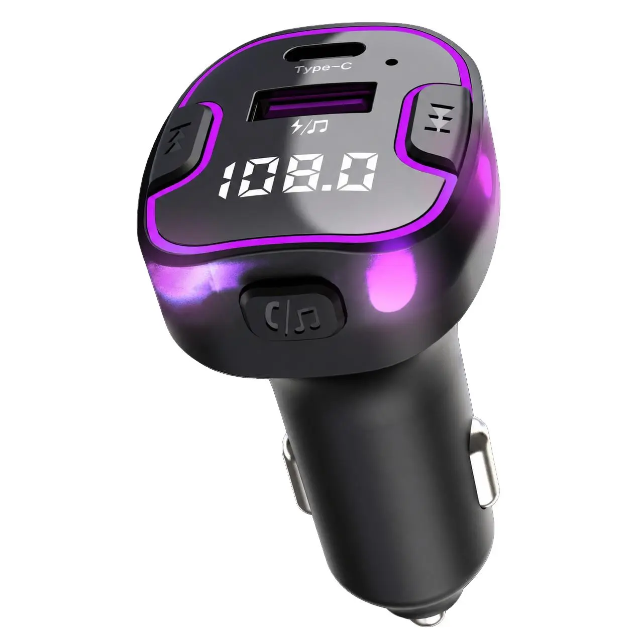 2026 New Car Bluetooth-compatible Fm Transmitter Bt5.0/5.3, Dual USB + Type-C Fast Charging Supported 15w, Mp3 Player, Hands-Free Call, Ambient Light, Universal Wireless Car Adapter