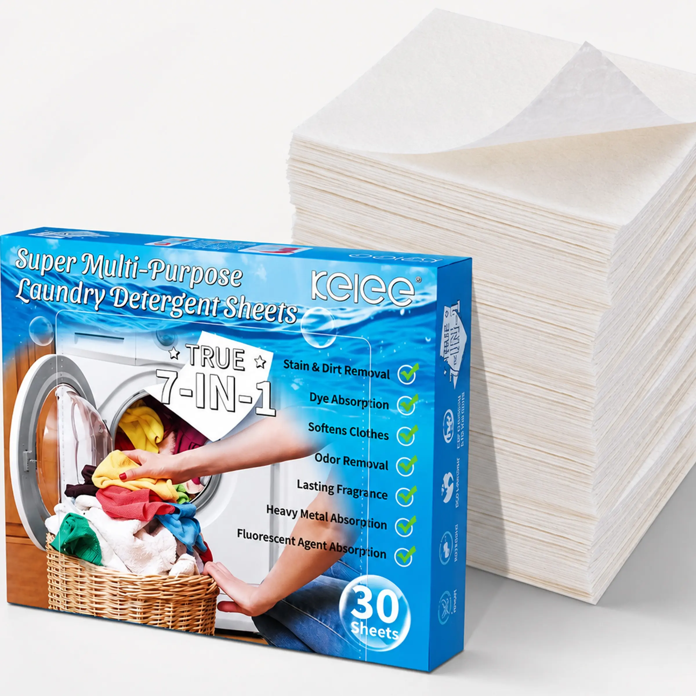 Laundry Detergent Sheets 7-in-1, Multi-Function Laundry Sheets with Stain Fighting and Color Transfer Protection, Concentrated Laundry Soap Sheets for Everyday Washing, Easy-to-Use Detergent Sheets for Home, Dorm and Travel