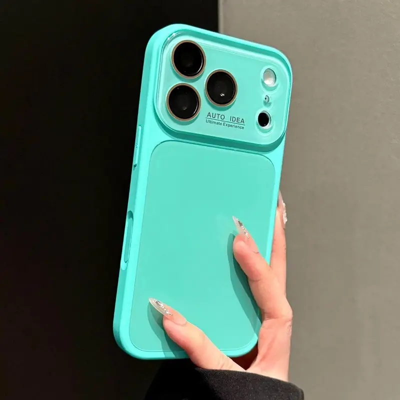Cute Glossy Smooth Soft TPU Phone Case, Skin-Feel Soft TPU Bumper & Hard PC Back, Full Lens Protection, Cute Minimalist , Compatible with iPhone 17/16/15/14/13 Pro Max Plus Air, Full Camera Lens Protective Tiffany Blue
