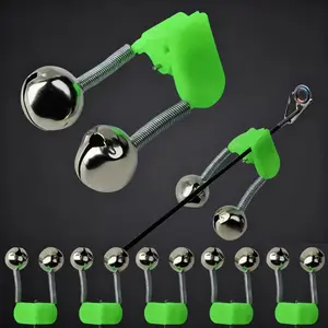5/10pc Fishing Bite Alarms Fishing Rod Bells Twin Bell Ring Clip Sea Rod Spiral Fishing Bell Green ABS Plastic Fishing Accessory Outdoor