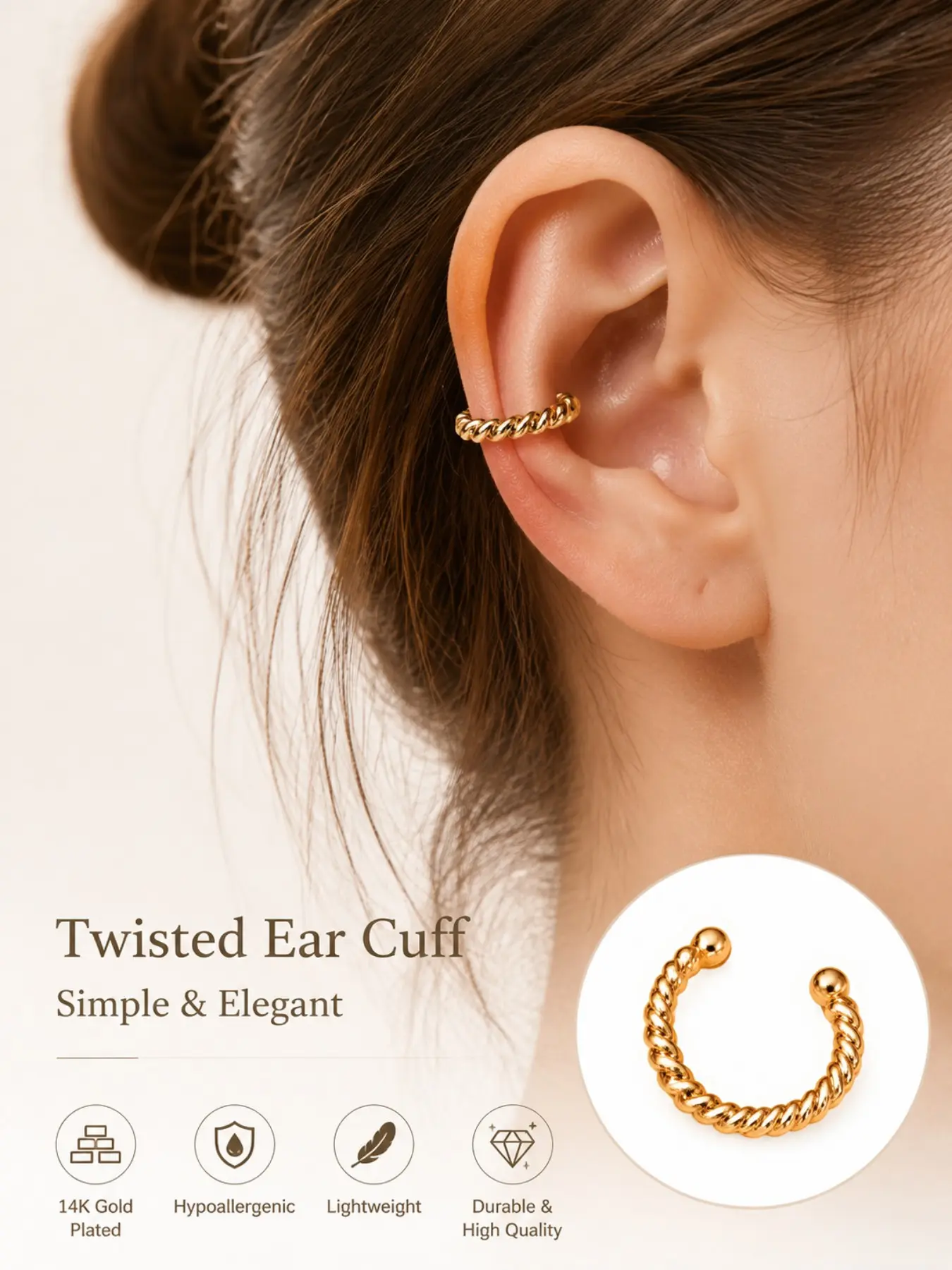 1 Pair Simple Daily Twist Design Luxury Stainless Steel Ear Clip, Elegant Style, Choking Hazard Warning, No Ca Prop 65 Compliance