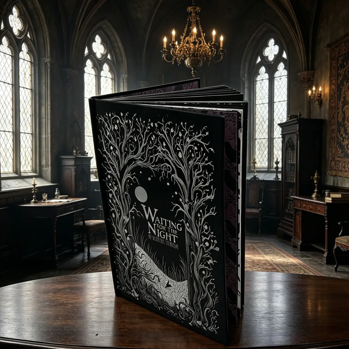 Gothic Style Night Diary Notebook, Journals For Writing, Magic Forest Cover, and Art Design, Hardcover, Flat Binding, Glossy Finish, 180° Layflat