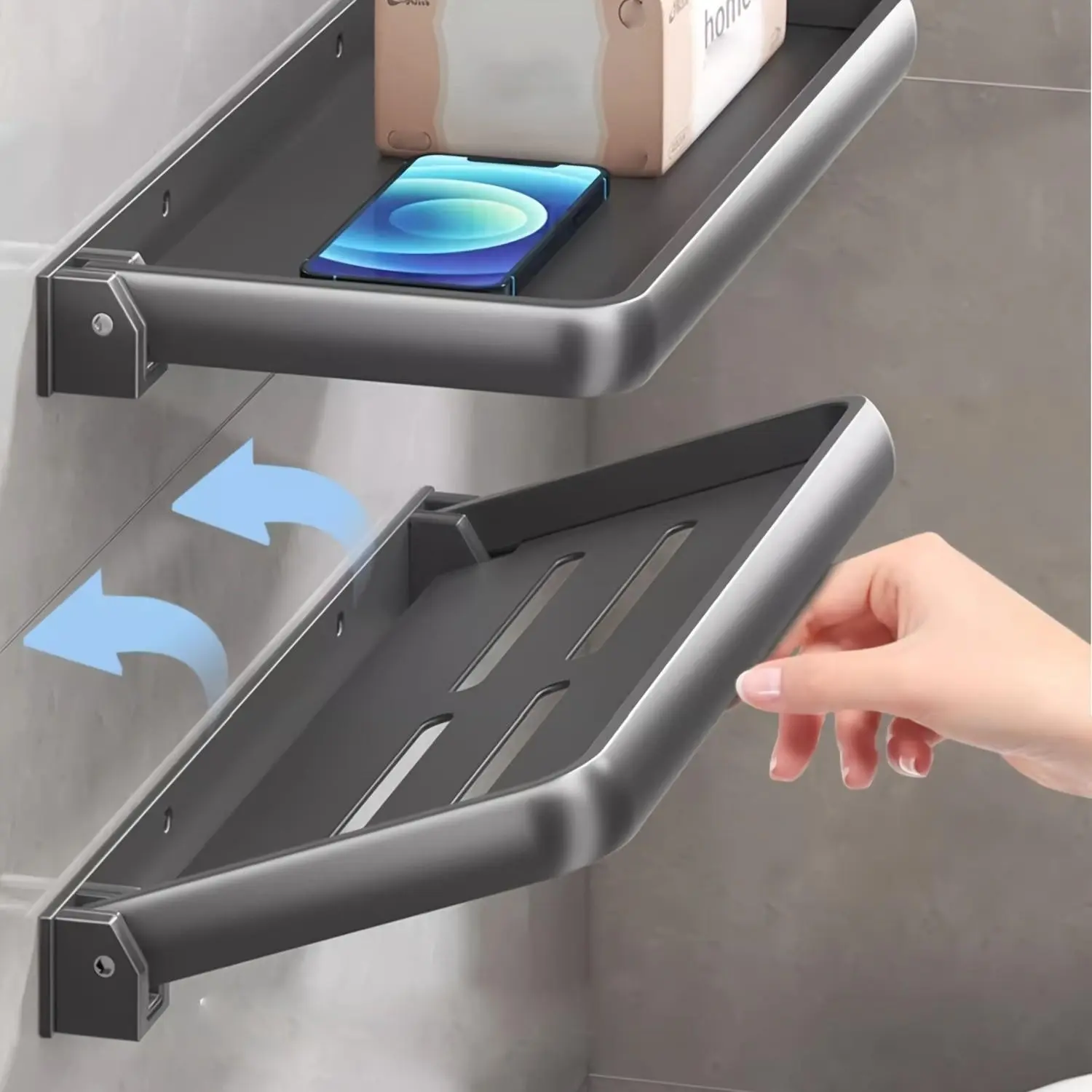 90° Foldable Aluminum RV Wall Shelf, Space-Saving Storage Rack for Camping Van and RV, Durable Metal Wall Mounted Organizer for Phone, Keys, Accessories
