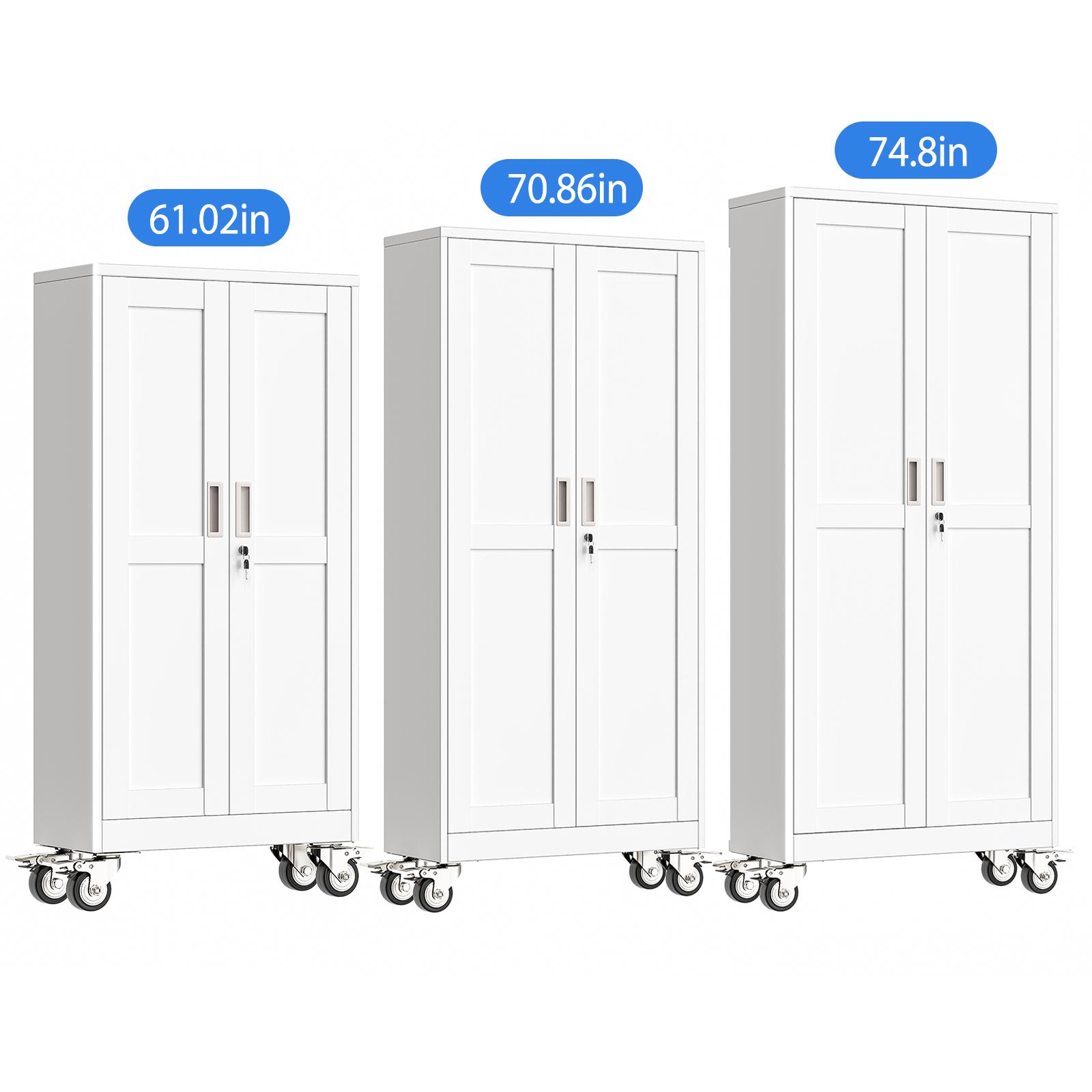 GEITIN 75" Tall Metal Garage Storage Cabinet with Wheels & Locking Doors, 5 Adjustable Shelves, Heavy Duty Steel Tool Cabinet for Garage, Home, Office, Shop