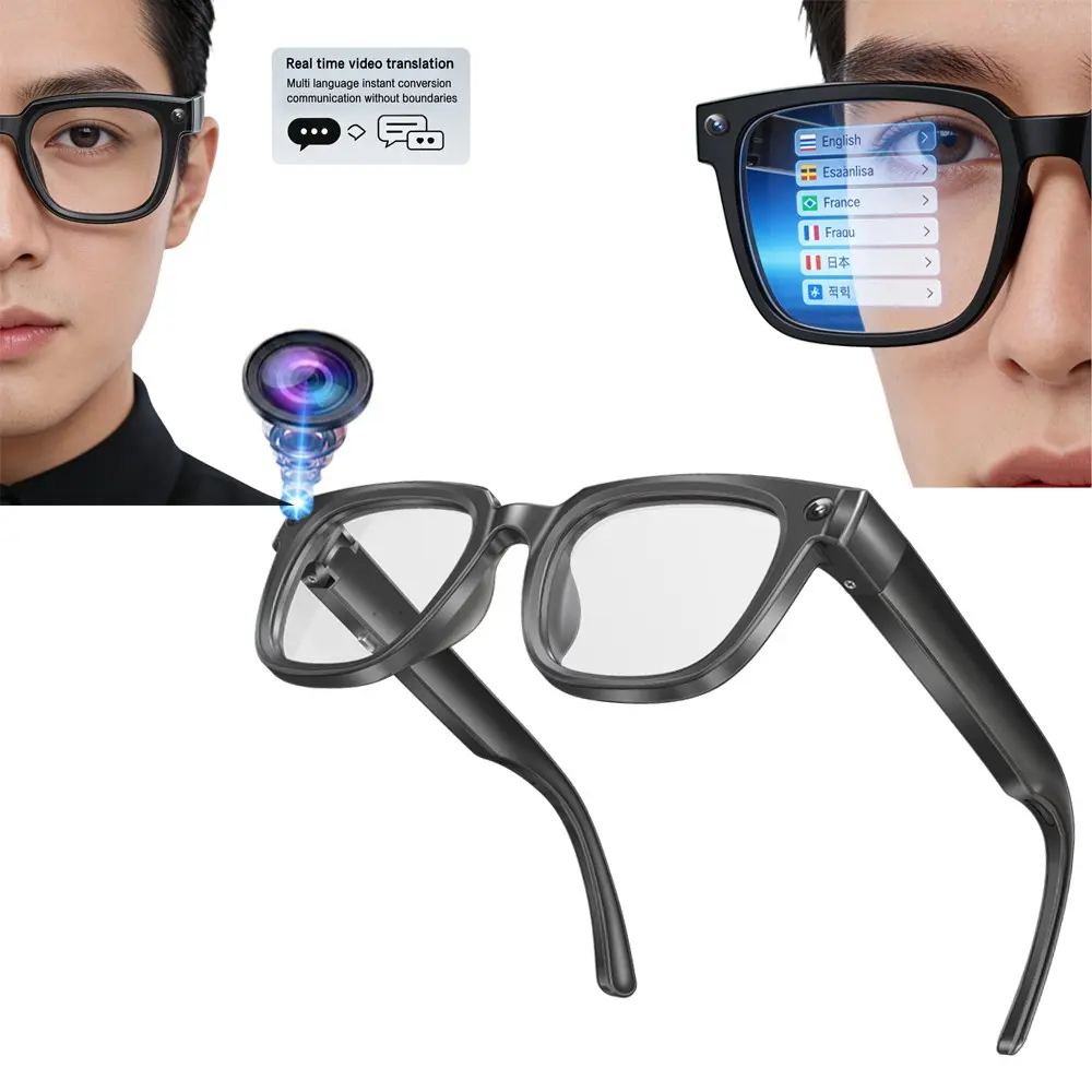 AI Smart Glasses for Travel, Video Recording Glasses, 8MP Camera, Hands-free Photo Video Shooting, 110 Degree Wide Angle Lens, 4GB Memory, 290Mah Battery,3D Stereo Sound, Music Playback,Bluetooth Call, AI Video & Dialogue Translation