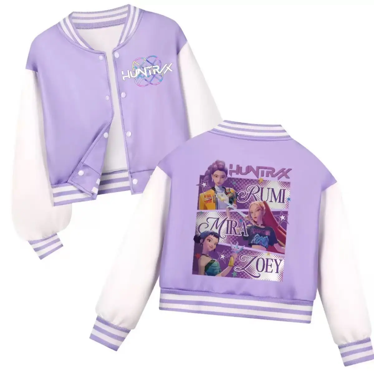 Spring Fall Girls Varsity Jacket, Cute Anime Print Color Block Button Down Coat for Big Kids Perfect Back to School Gift for Girls