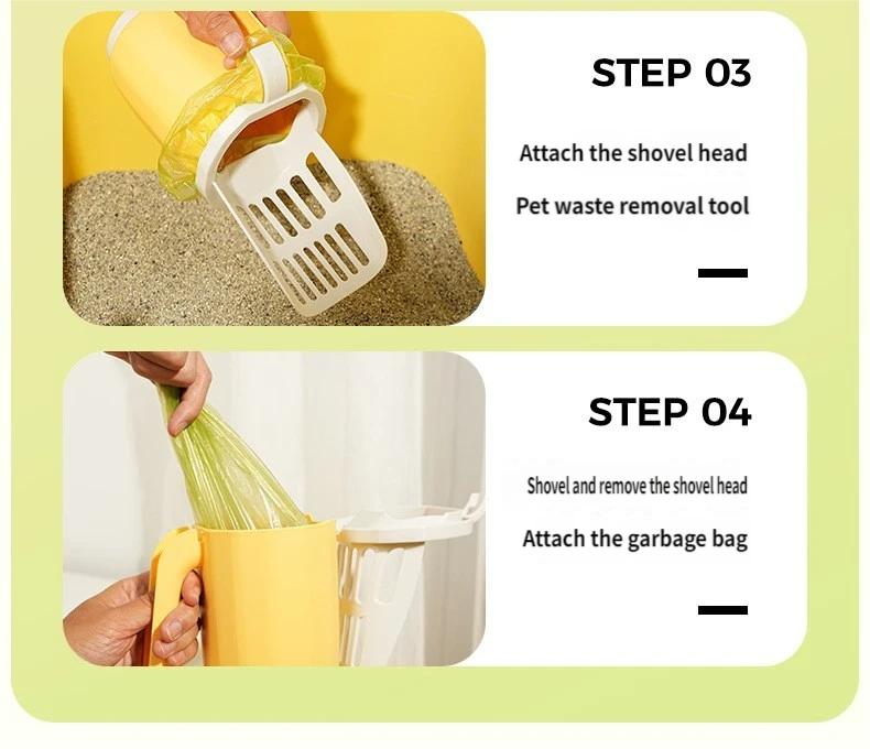 Multi-Function Cat Litter Scoop With Built-In Trash Bin, Large Capacity Litter Scooper With Bag Storage, Dual Gap 6mm+8mm Sifter Scoop For Most Cat Litter, No-Mess Litter Box Cleaner With Ergonomic Handle