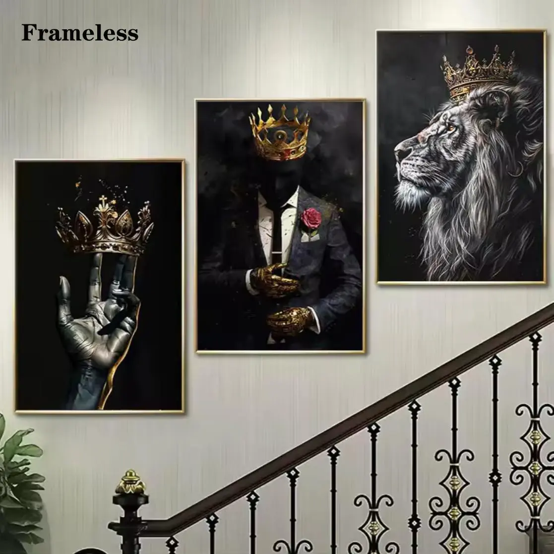 3PCS Black African Mural Gold Crown Wall Decoration King Painting African American Frameless Canvas Prints Home Room Office Decoration Artwork Wall Hanging Paintings