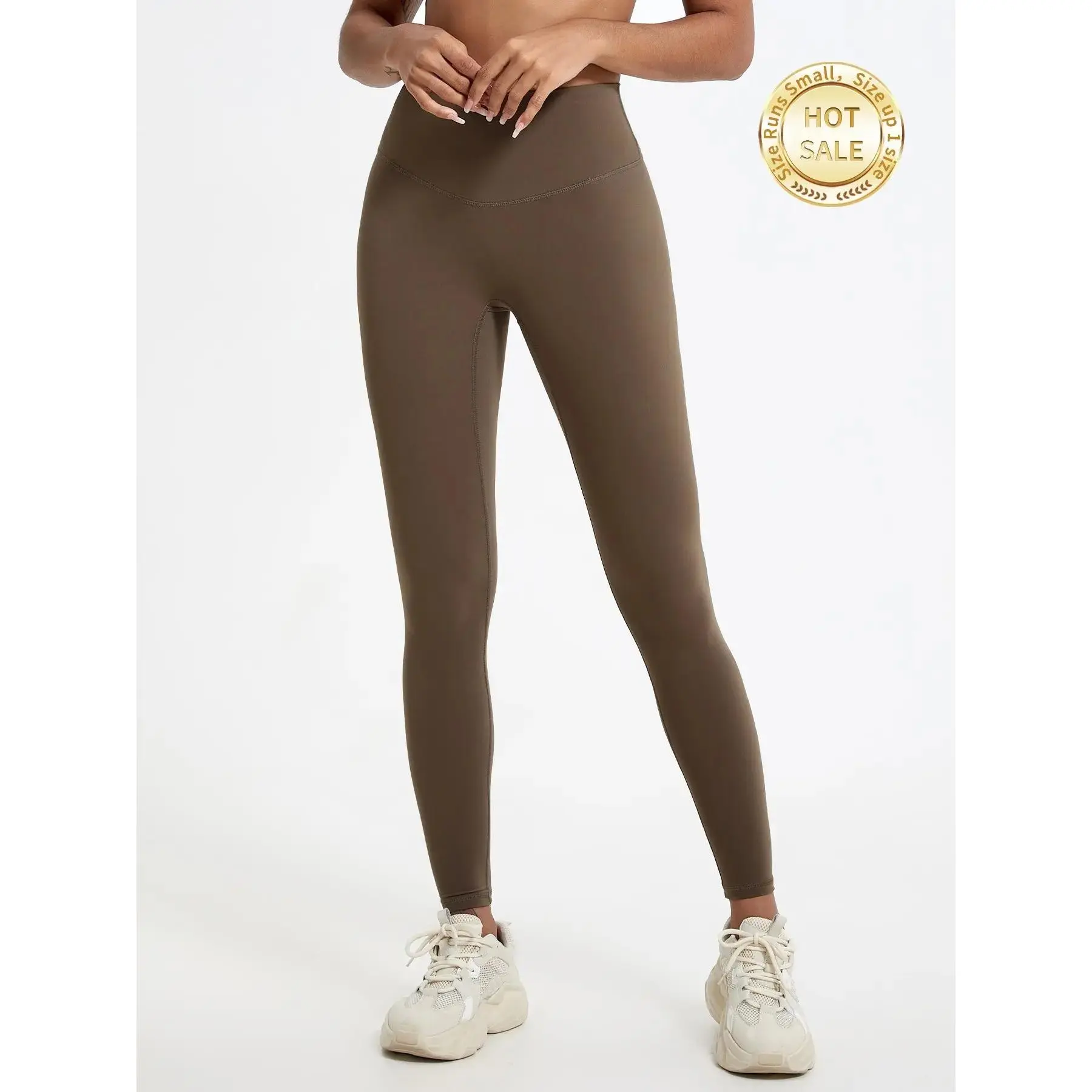 Female Women's High-Waisted Full-Length Workout Leggings - No Front Seam, V-Back Contour, Buttery Soft Interlock Knit Yoga Pants for Gym & Pilates, Machine Washable