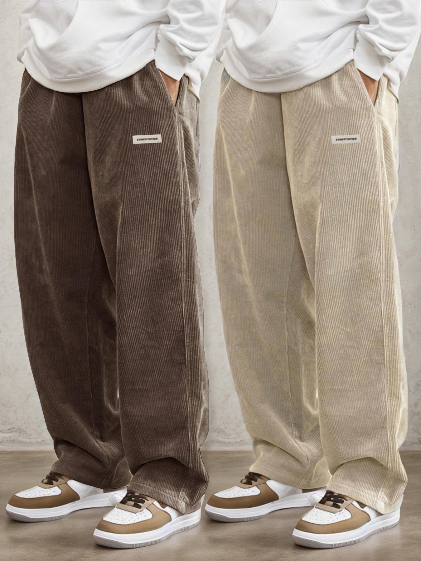 Men's Letter Patched Drawstring Waist Pants Comfy Straight Leg Trousers for Daily Wear, Casual Street Trousers, Men's Bottoms for All Seasons