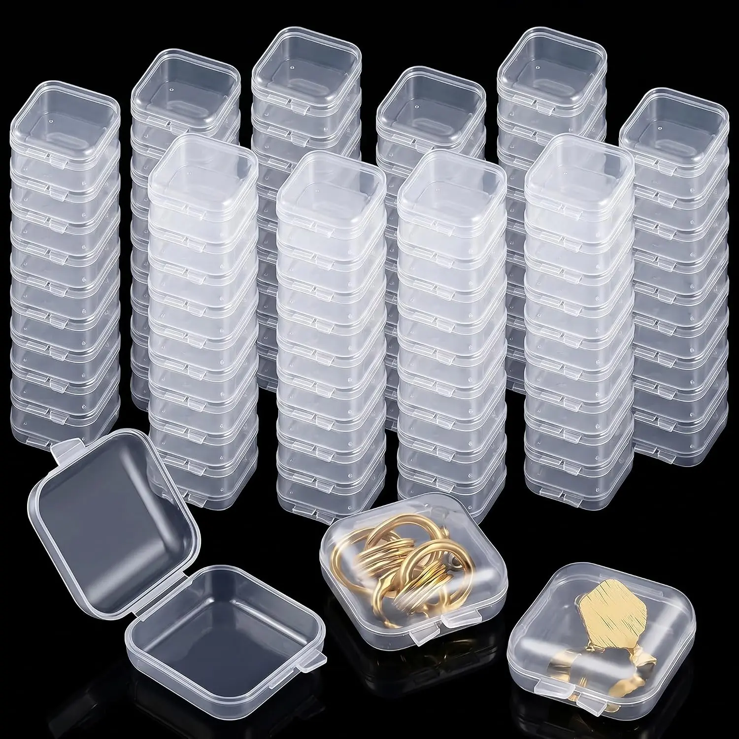 100 Pack Mini Clear Plastic  Box Earring Organizers Small Storage Containers with Hinged Lid for Earrings  Bracelets and Small Accessories