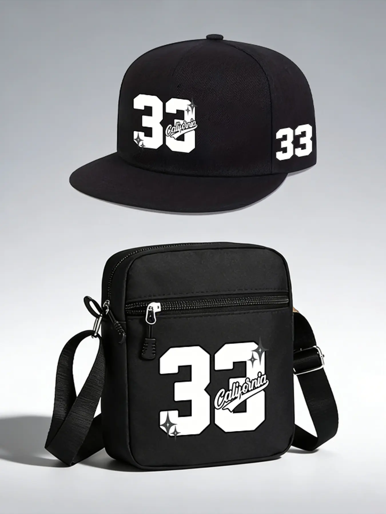 California 33 Digital Print Baseball Hat and Crossbody Bag Set, Adjustable Street Fashion Accessories, Ideal for Daily Wear and Gifts