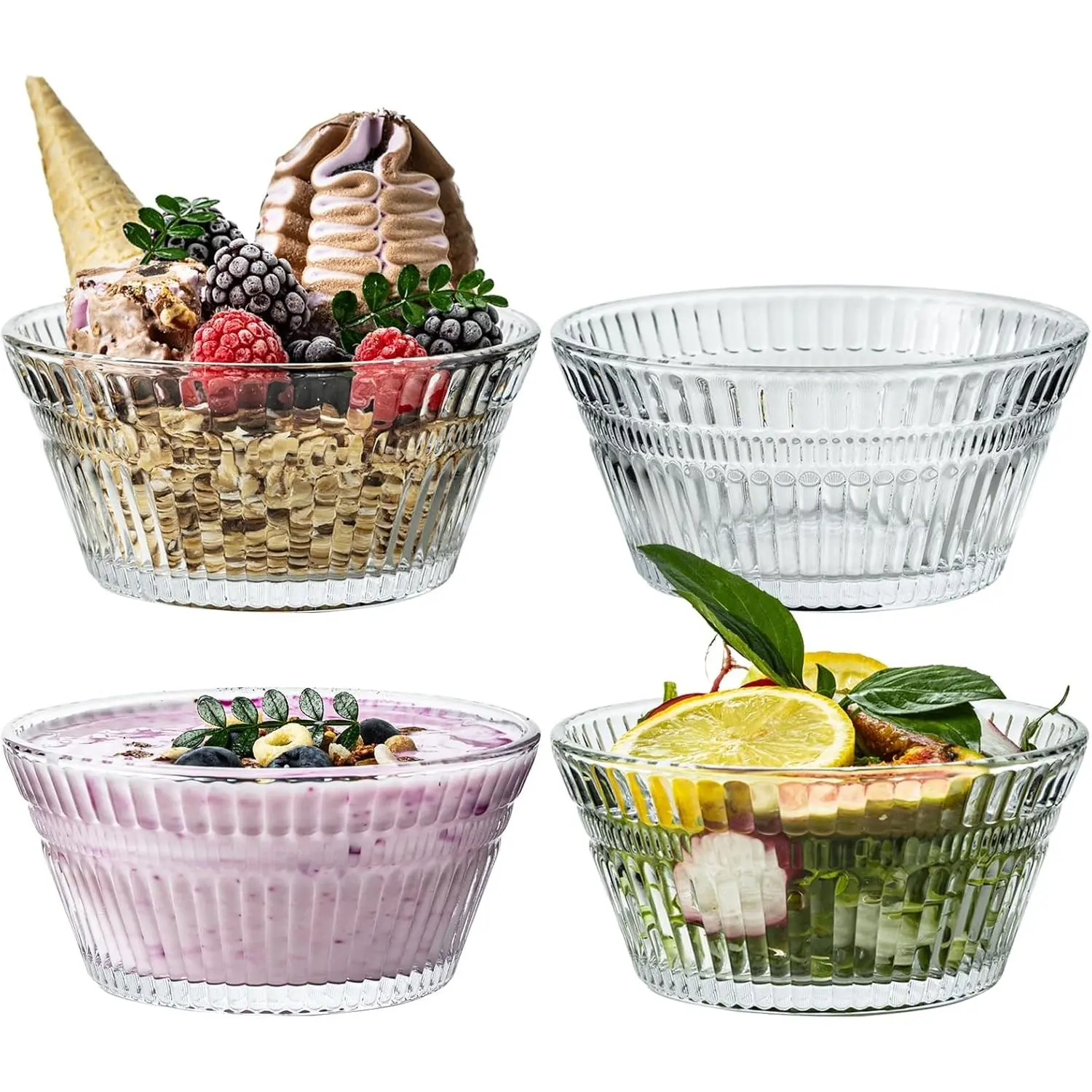 Glass Dessert Bowls, 11oz Sundae ice cream Bowl, Thickened  Glass Bowls for Ice Cream, Fruit, Yogurt, Oat, Pudding, Appetizers & Party Snacks (4)