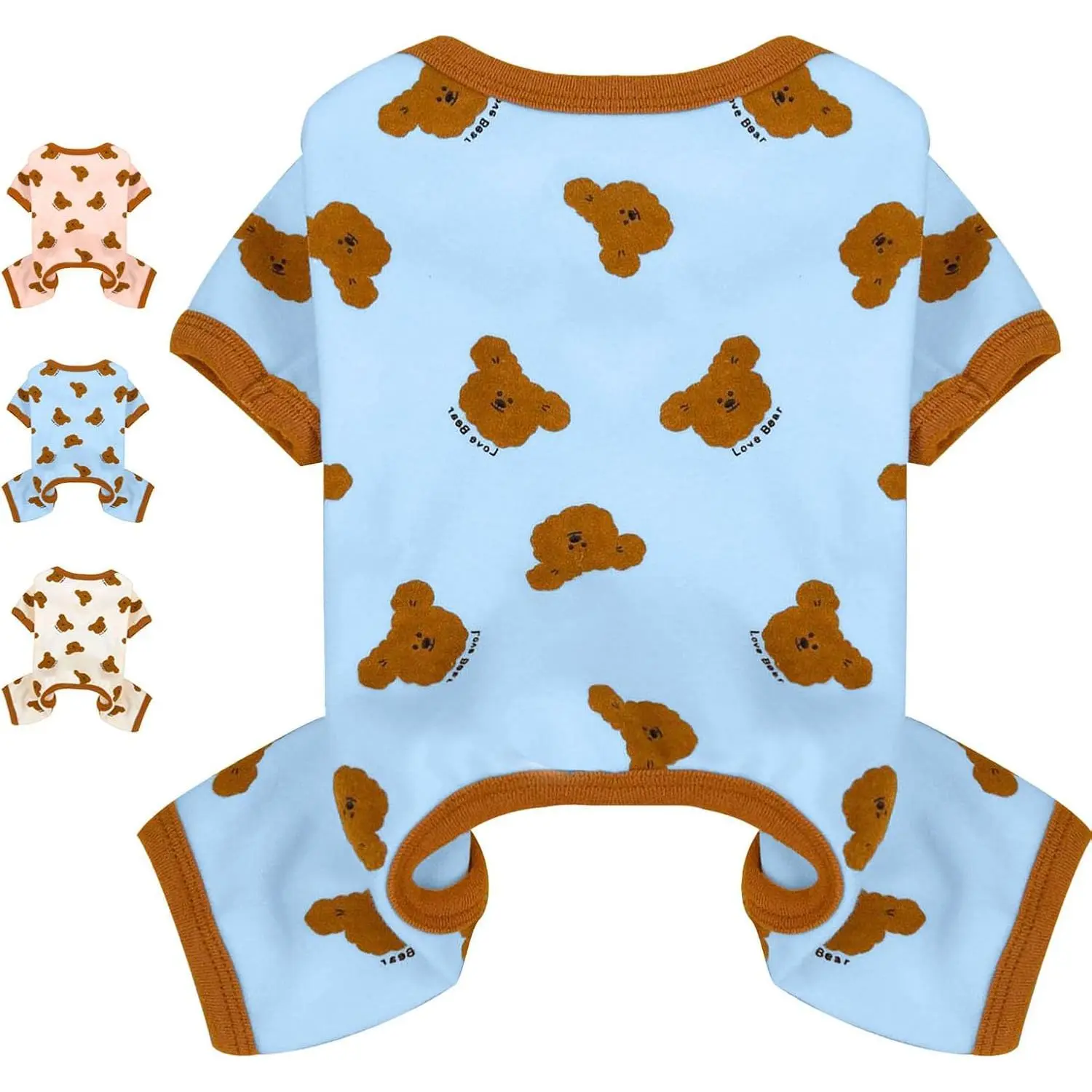Small Dog & Cat Spring Onesie Pajamas, Fleece Fabric, Stretchy Fit, Soft Bear-Print Pet Costume for French Bulldogs, Chihuahuas & Female Pets