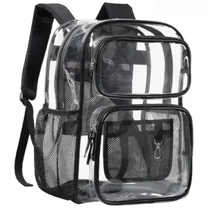 17 Inch Clear Heavy Duty Transparent Backpack, Spacious Durable Multi Layer Front Pocket School Bag Fits 16 Inch Laptop for Student Class, Commute And Outdoor Travel Carry