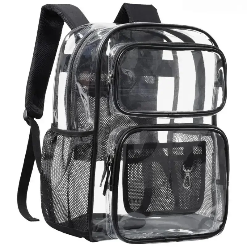 17 Inch Clear Heavy Duty Transparent Backpack, Spacious Durable Multi Layer Front Pocket School Bag Fits 16 Inch Laptop for Student Class, Commute And Outdoor Travel Carry