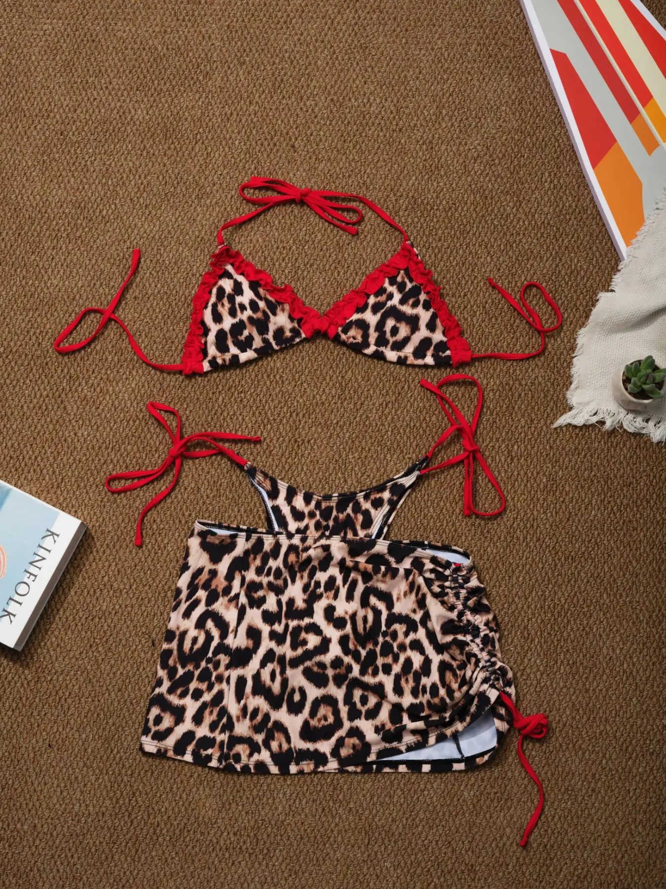 Leopard Print Bikini Three-Piece Set, Stylish Swimwear for Women, Perfect for Beach & Pool, Trendy Summer, Comfortable & Chic, Swimsuit Sets, Printed Bikini, Swimsuits Set
