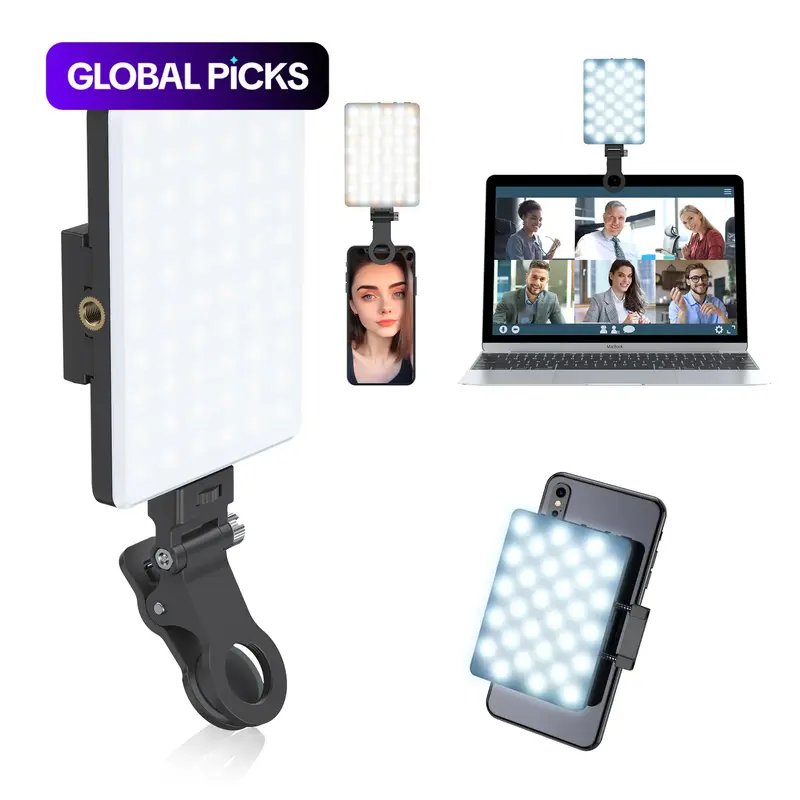 【Black Friday】Portable Bi-Color LED Selfie Fill Light with 2000 mAh Battery, USB-Rechargeable Clip-On Light for Phones and Laptops, Suitable for Selfies, Video Recording, and Video Calls