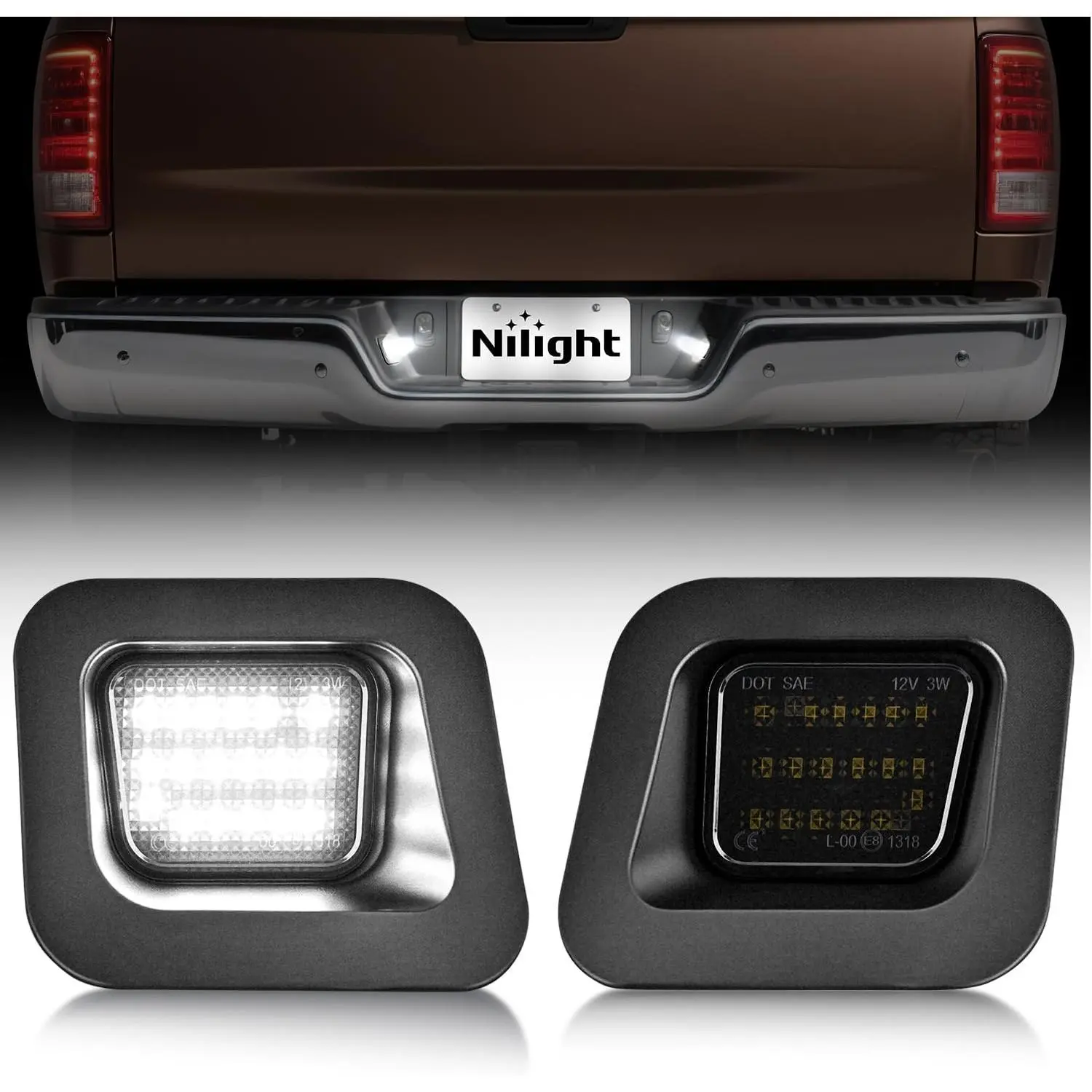 Nilight License Plate Lights Compatible with 2003 2004 2005 2006 2007 2008 2009 2010 2011 2012 2013 2014 2015 2016 2017 2018 Dodge Ram with Smoke Lens Black housing 6000K White 2PCS Pack