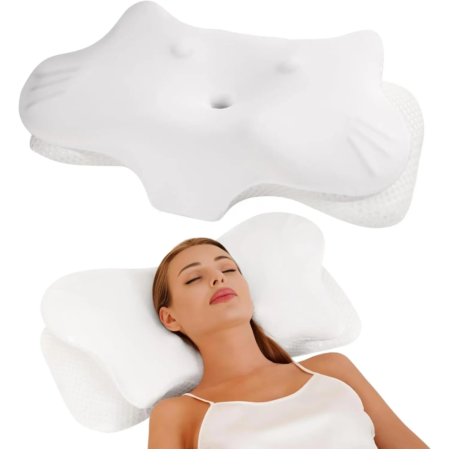 2Pcs Cervical Pillow for Neck Pain Relief, Neck Pillow for Sleeping Side Sleeper Ergonomic Pillows Back Sleepers for Sleeping,Machine Washable Pillowcase White