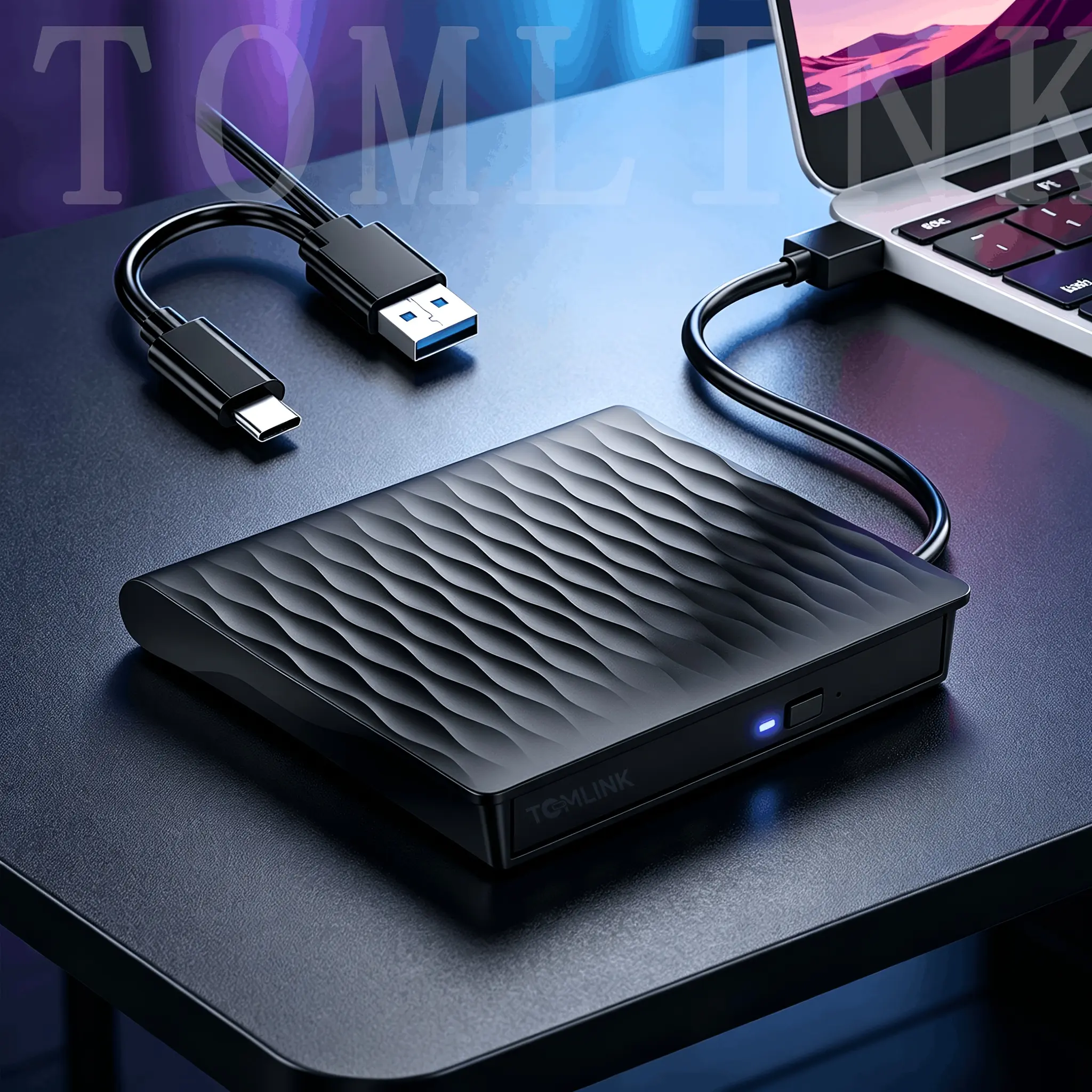 TOMLINK Portable USB3.0+Type-C External CD/DVD Drive - USB+Type-C CD Burner, DVD Player Compatible with Laptops, Desktops, Windows 7/8/10/11, Mac, MacBook Pro/Air, Linux Systems, Usb+Typec